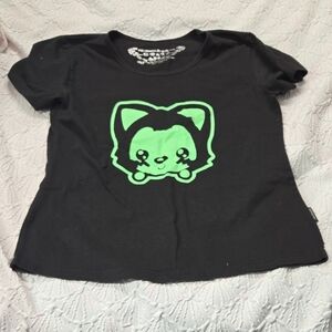 3/$10 Black Short Sleeve Tee with Green Cat Design